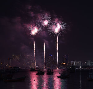 Firework display at night