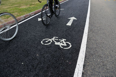 High angle view of bicycle on road