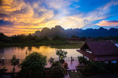 Scenic view of lake at sunset