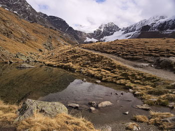 Scenic view of snowcapped mountains against sky