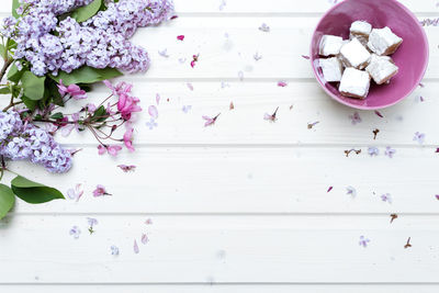 High angle view of flowers on table