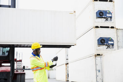 Man working with umbrella