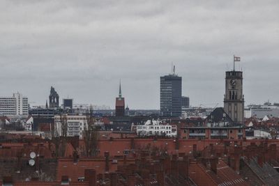 High angle view of buildings in city