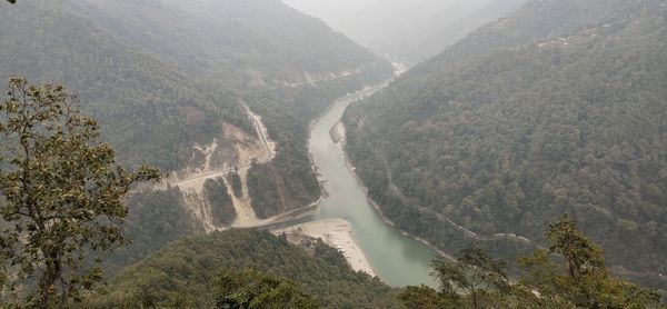 High angle view of mountain range