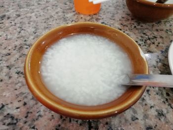 High angle view of breakfast on table