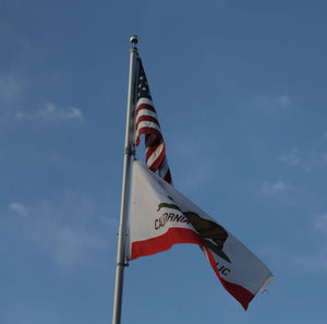 Low angle view of flag against sky