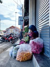 Vegetables for sale at street in city