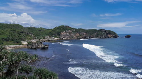 Scenic view of sea against cloudy sky