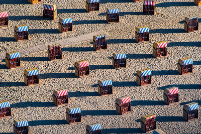 High angle view of chairs in row