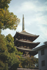 Low angle view of pagoda against sky