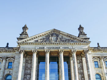 Low angle view of historical building against clear sky