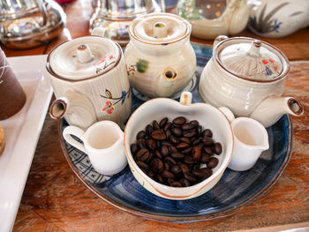 High angle view of breakfast on table