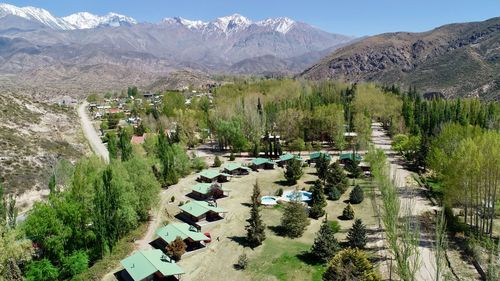 High angle view of trees on landscape against sky