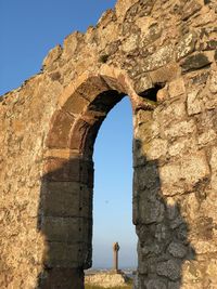 Low angle view of old ruins against clear sky