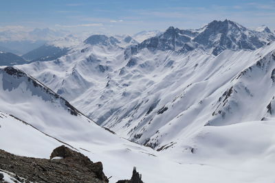 Scenic view of snowcapped mountains against sky