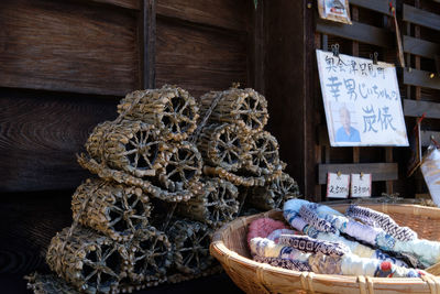 Close-up of basket for sale in market