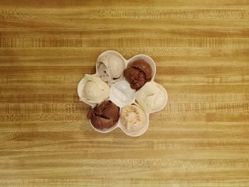 High angle view of ice cream on table