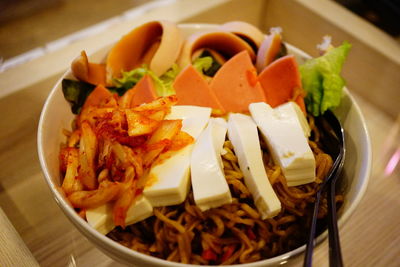 High angle view of meal served in plate