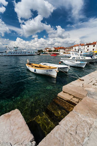 View of fishing boats in harbor