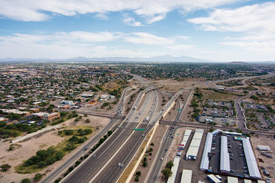 High angle view of cityscape against sky