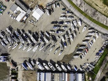 High angle view of cars parked in parking lot