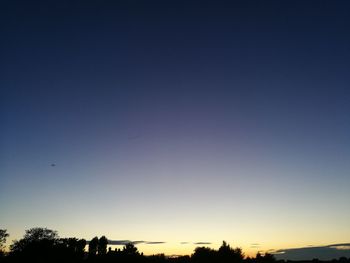 Low angle view of silhouette trees against clear sky