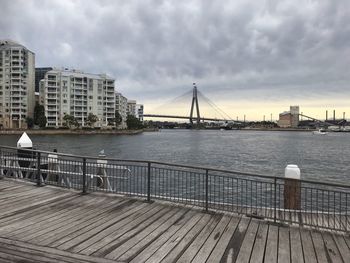 View of suspension bridge over sea