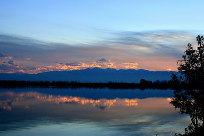 Scenic view of lake against sky during sunset