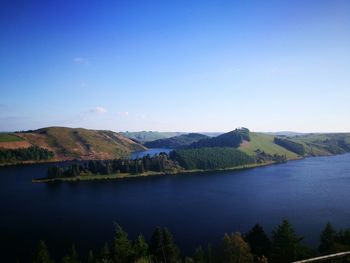 Scenic view of lake against blue sky