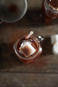 Close-up of coffee in jar on table