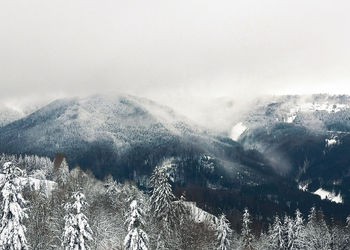 Aerial view of snowcapped mountains against sky