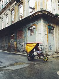 Side view of bicycle parked on street