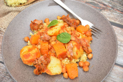 Close-up of meal served in plate