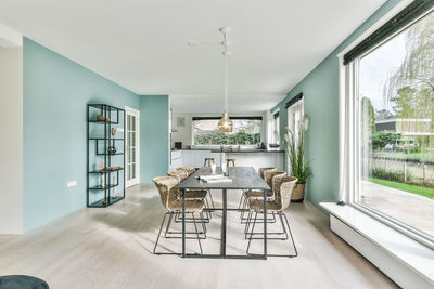 Modern dining room in a luxury house with individual design