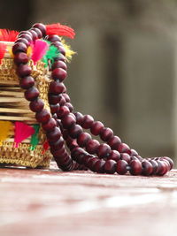 Close-up of mala for prayer.