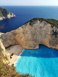 Scenic view of sea and rock formations