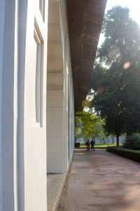 Rear view of people walking amidst buildings