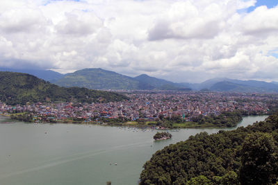 High angle view of townscape against sky