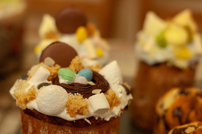 Close-up of cupcakes on table