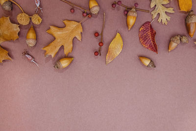 High angle view of christmas decorations on table