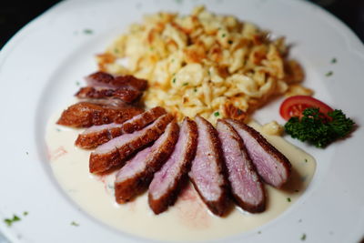 High angle view of meal served in plate