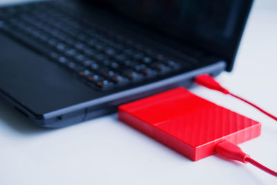 Close-up of laptop on table