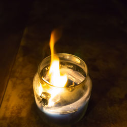 Close-up of illuminated tea light candle