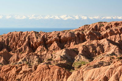 Scenic view of rocks in sea against sky