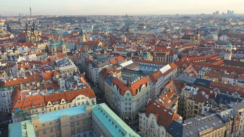 High angle view of buildings in city