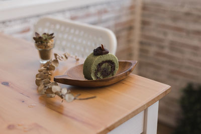 High angle view of bananas on cutting board