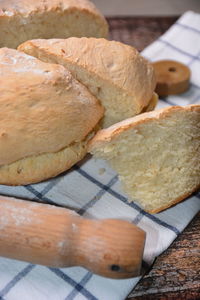 High angle view of bread on table