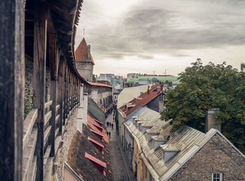 High angle view of buildings in town