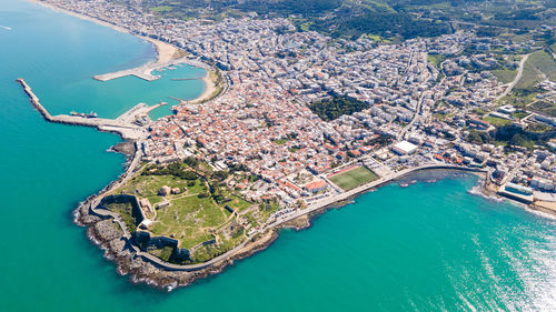 High angle view of boats in sea