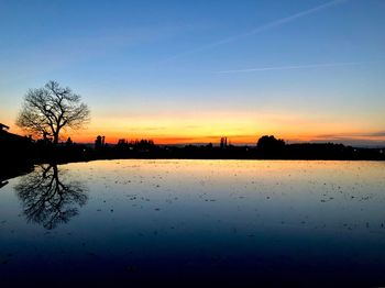 Scenic view of lake against sky during sunset